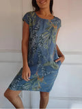 Robe Courte Fluide Col Rond - Motif Tropical