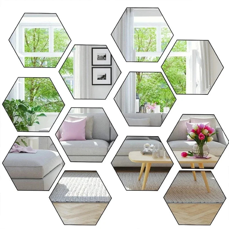 24 Miroirs Hexagonaux 3D Auto-adhésifs