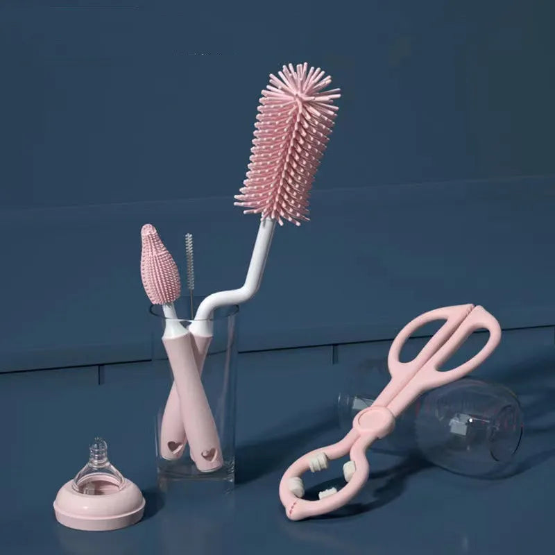 Ensemble de brosses en silicone pour nettoyage verre, biberons et paille