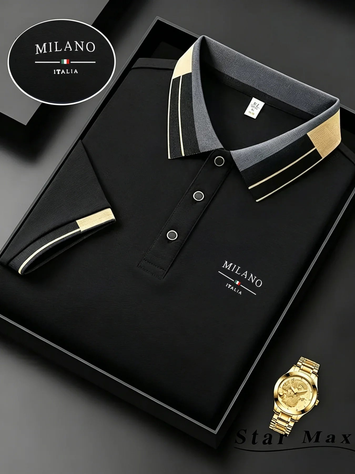 Polo Homme Luxe Brodé Cheval – Manches Courtes, Style Milan et Élégance Business Casual