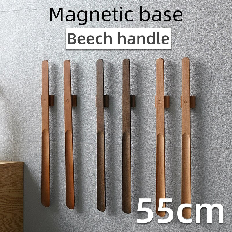 Chausse-pied à long manche en bois naturel & support magnétique