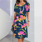 Robe mi-longue coupe droite imprimé floral