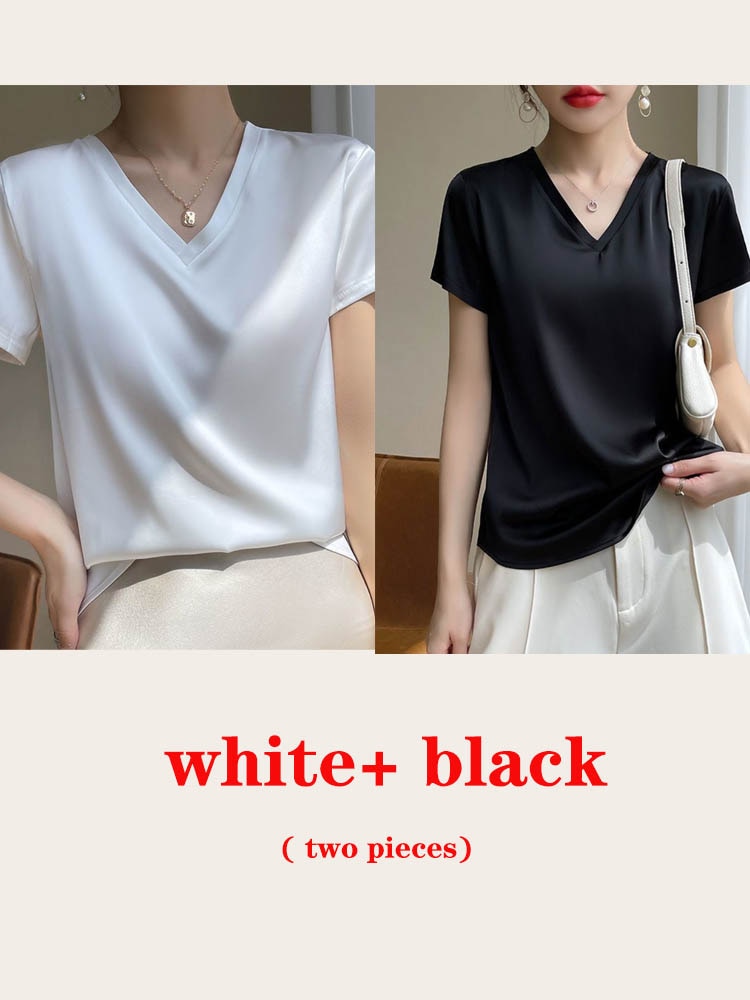 Women's lightweight satin V-neck T-shirt