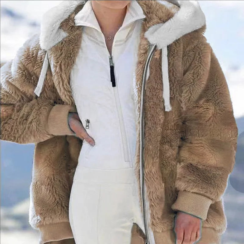 Manteau Chaud Femme en Fausse Fourrure à Capuche