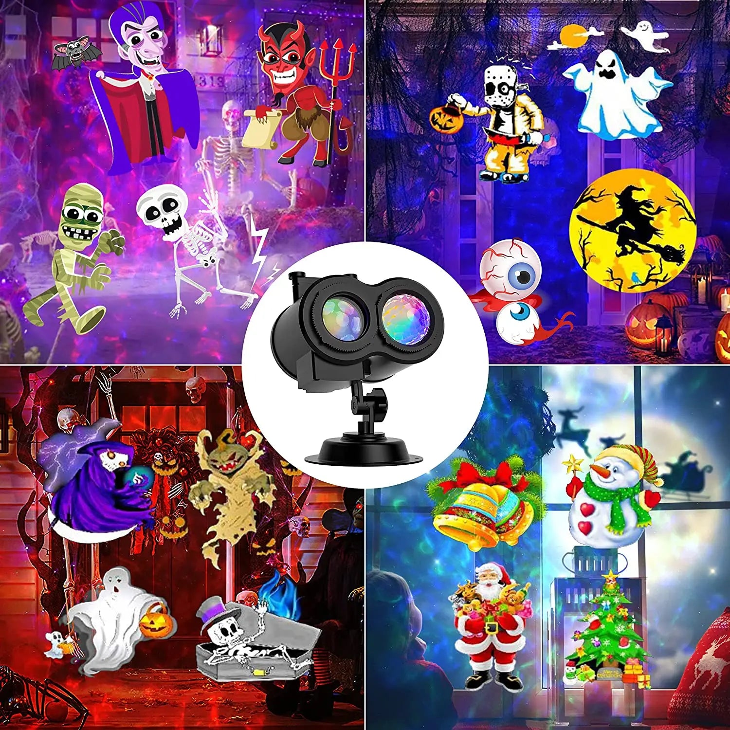 Mini projecteur d'extérieur spécial fêtes - 12 diapositives avec télécommande
