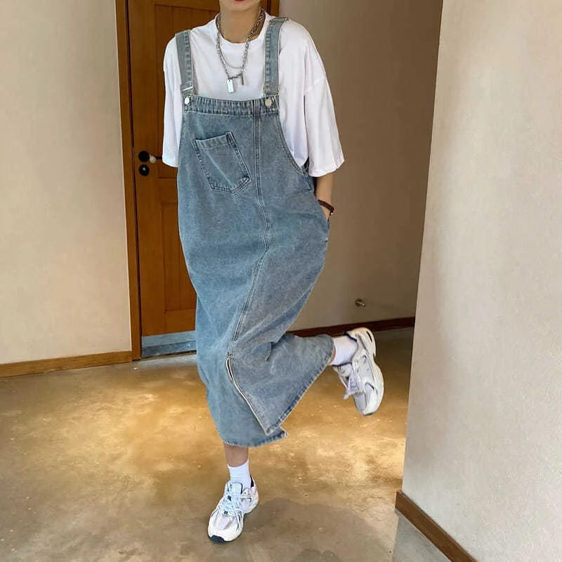 Robe Salopette en Jean Longue avec Poche Avant