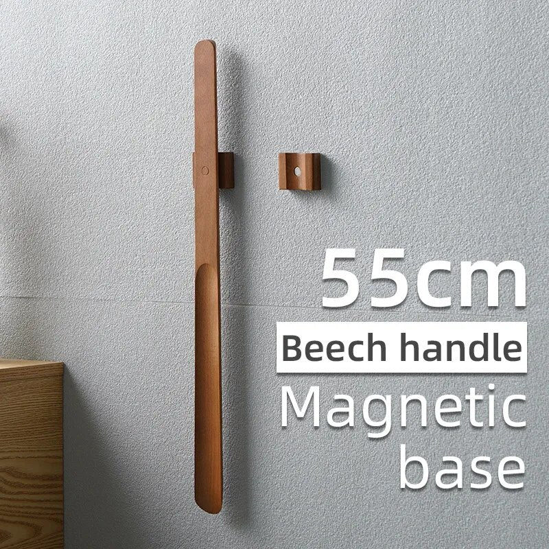Chausse-pied à long manche en bois naturel & support magnétique
