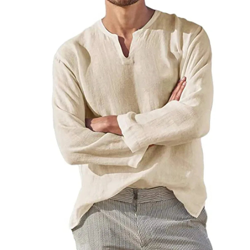 Chemise Homme Lin Coton Respirante à Col V