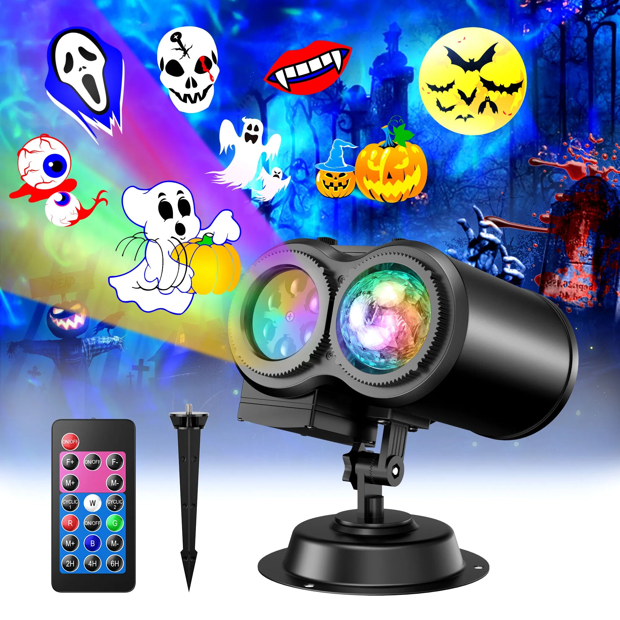 Mini projecteur d'extérieur spécial fêtes - 12 diapositives avec télécommande