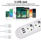 Multiprise 2500W 2 Mètres avec 3 Ports USB