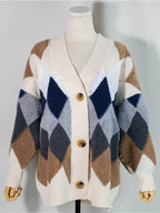 Cardigan chic épais et oversize - Motif argyle à losanges