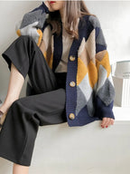 Cardigan chic épais et oversize - Motif argyle à losanges