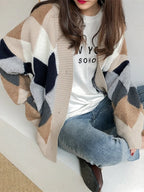 Cardigan chic épais et oversize - Motif argyle à losanges
