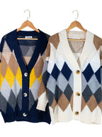 Cardigan chic épais et oversize - Motif argyle à losanges