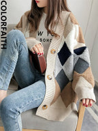 Cardigan chic épais et oversize - Motif argyle à losanges