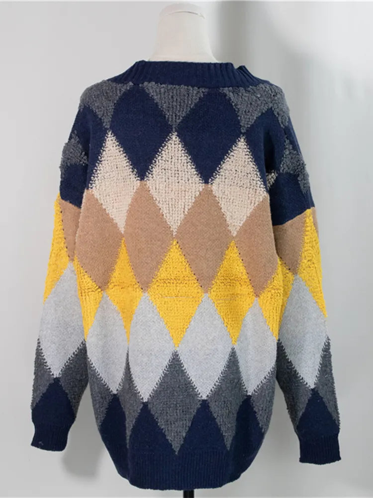Cardigan chic épais et oversize - Motif argyle à losanges