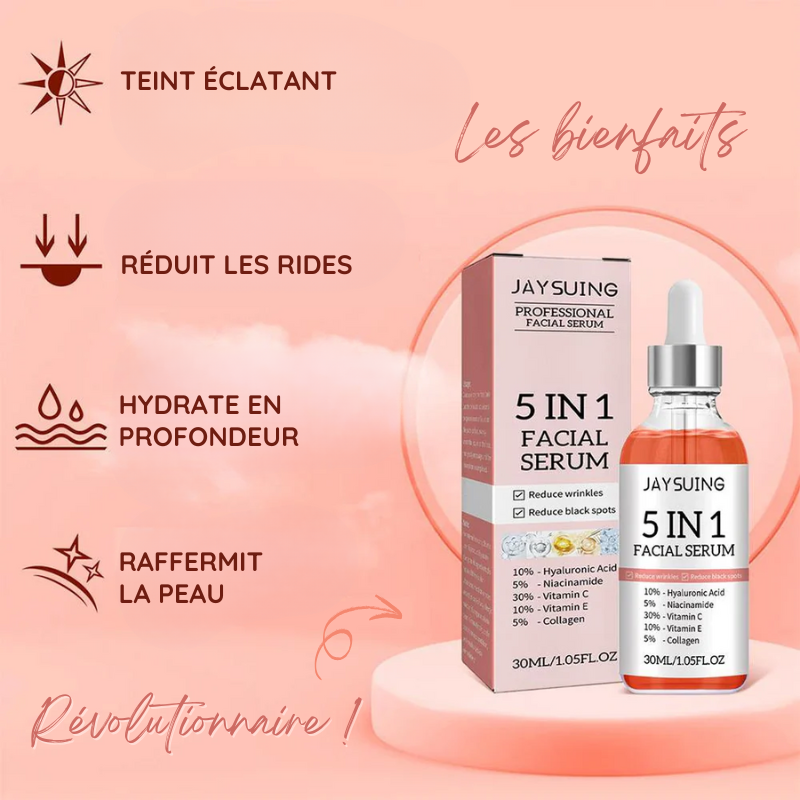Sérum Visage 5 en 1 : Hyaluronique, Nicotinamide, Vitamine C et E & Collagène