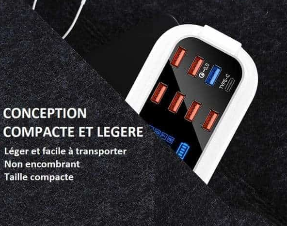 Chargeur Rapide USB 8 Ports 3.0 - Affichage LCD