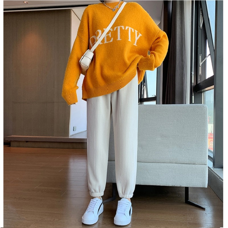 Pantalon d'hiver chaud en velours côtelé