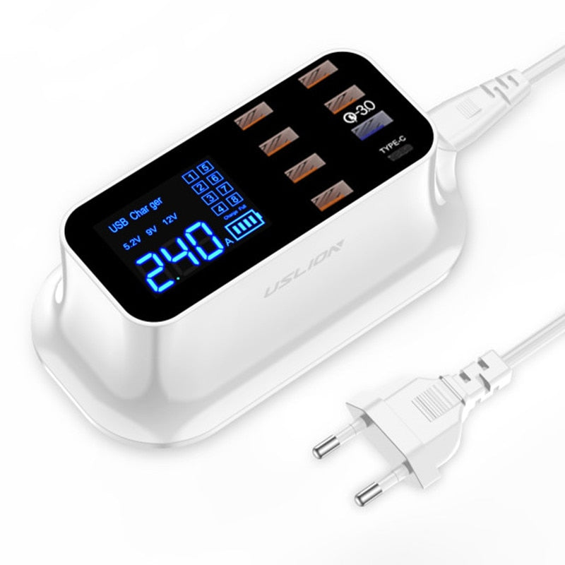 Chargeur Rapide USB 8 Ports 3.0 - Affichage LCD