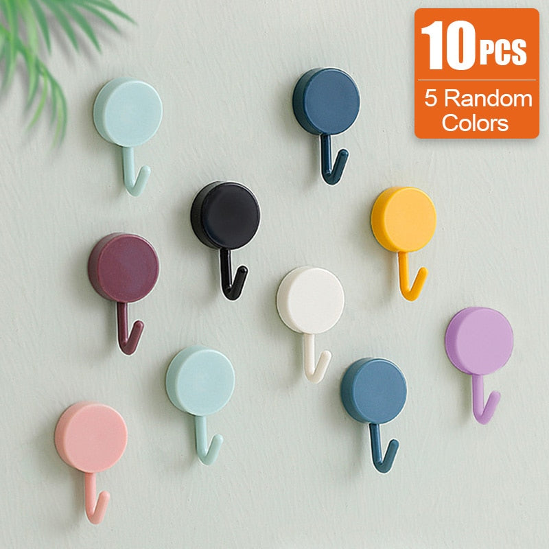 Lot de 10 crochets muraux auto-adhésifs colorés
