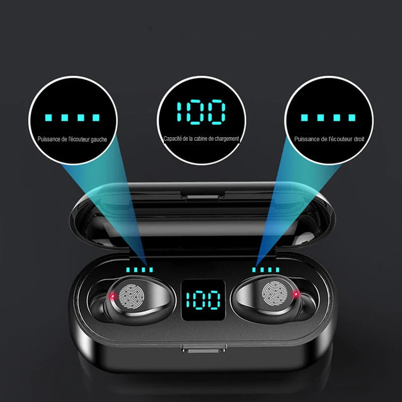 Ecouteurs sans fil à boitier de charge