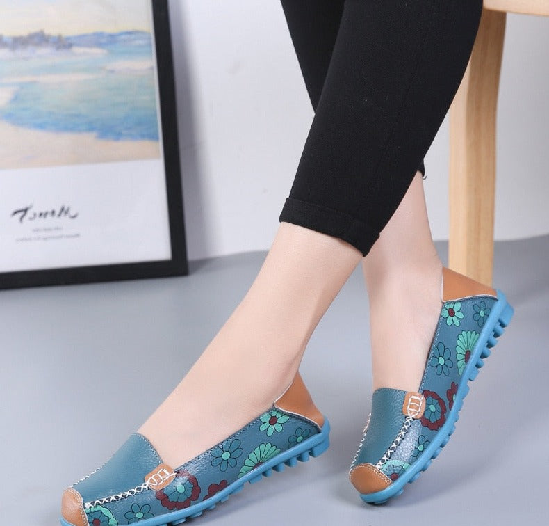 Mocassins fleuris confortables en Cuir PU