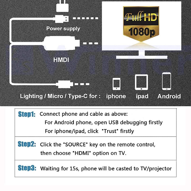 Câble HDMI smartphone 3 en 1 - Votre téléphone sur la TV