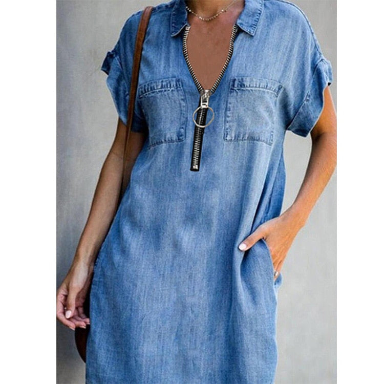 Robe décontractée à manches courtes en jean