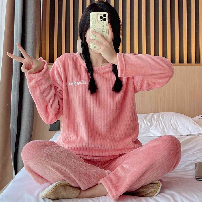 Pyjama d'hiver chaud en flanelle - Femme