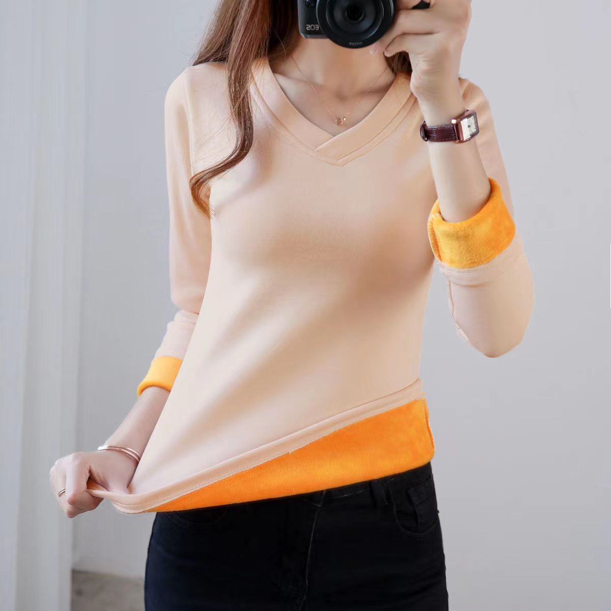 Pull thermique intérieur fourrure
