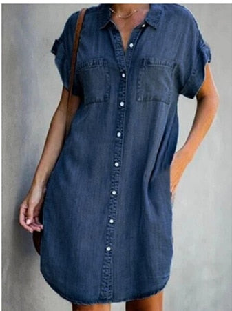 Robe décontractée à manches courtes en jean