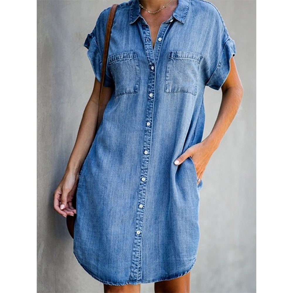 Robe décontractée à manches courtes en jean